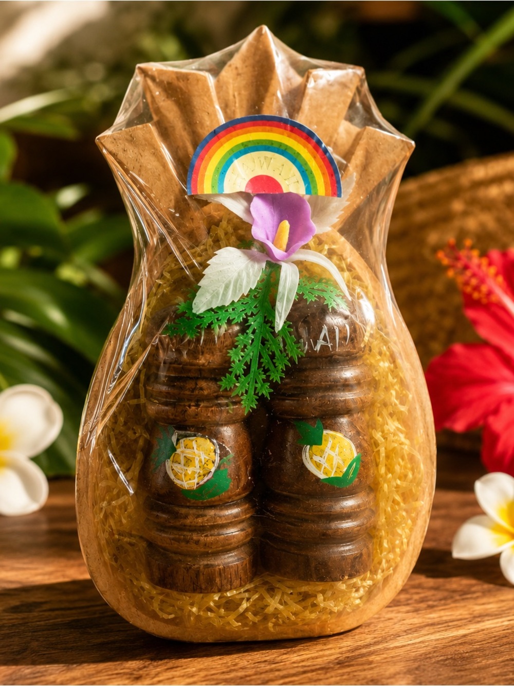 NOS Handcrafted Hawaiian Wood Salt & Pepper Shaker Set Gift Set